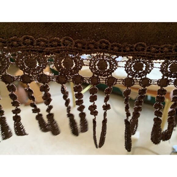 Vintage Woven Textured Fur Pom Pom with Embroidered Fringe Brown Art Shawl Brown - Picture 8 of 11